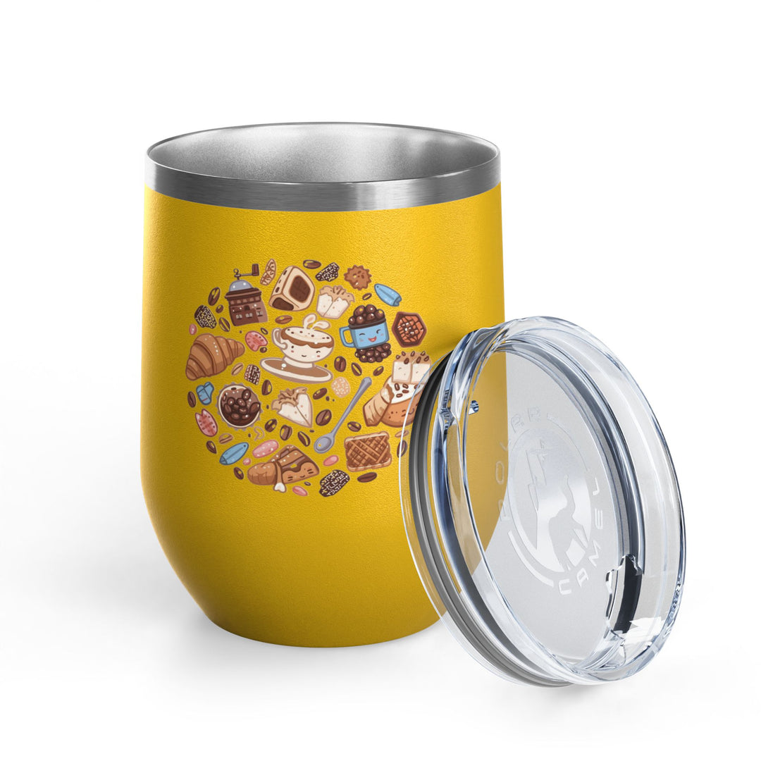 Whimsical Café 12oz Stainless Steel Wine Tumbler – Cartoon Coffee & Sweets