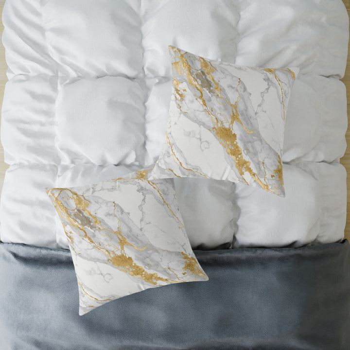 Chic Marble Gold Touch Square Poly Canvas Pillow – Customizable & Modern