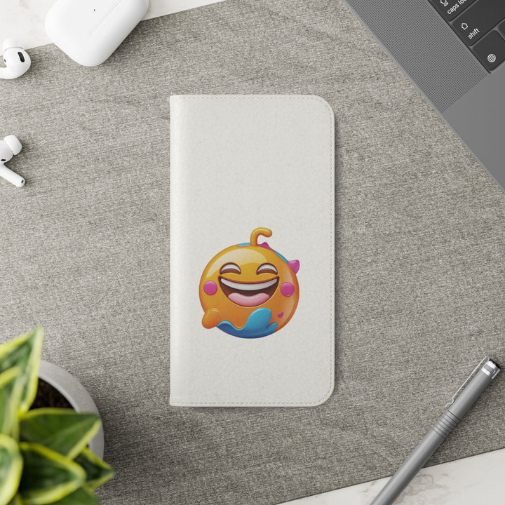Emoji Joy Premium Flip Case – Fun Vegan Leather Wallet Stand Cover