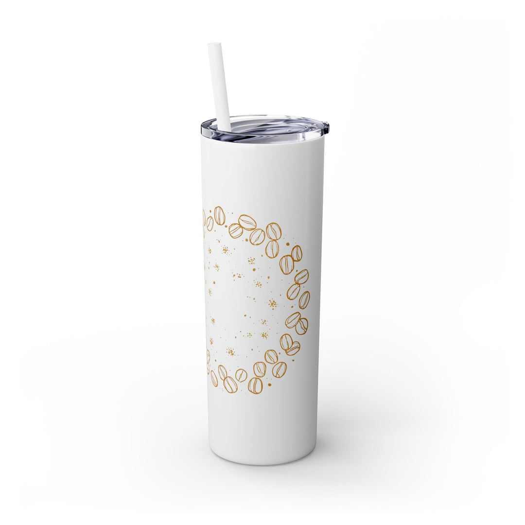 Coffee Lover’s 20oz Skinny Tumbler – Chic Hand-Drawn Beans & Straw