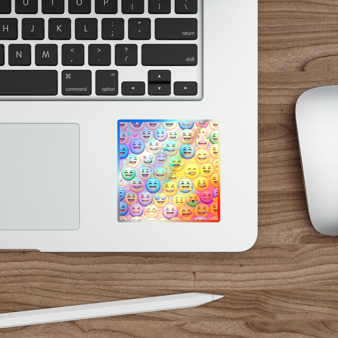 Retro Holographic Emoji Die-Cut Stickers – Vibrant, Rainbow, Fun Vibes!