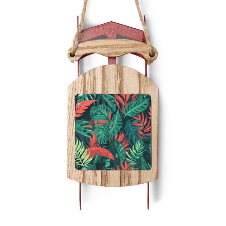 Personalized Sled Ornaments – Tropical Leaf Xmas Decor, Jungle Chic Gift