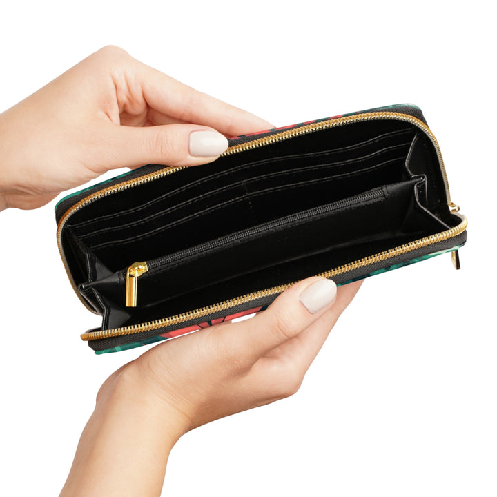 Sleek Personalized Zipper Wallet – Tropical Jungle Leaf Faux Leather Organizer