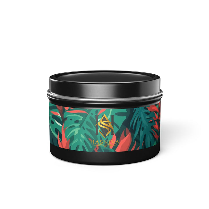 Handcrafted Tin Candles – Tropical Leaf Design, Custom Scents, Gift-Ready