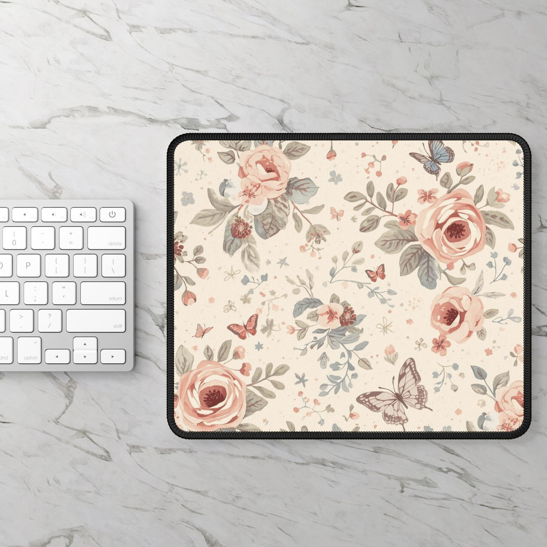 Floral Gaming Mouse Pad – Pastel Roses & Butterflies, XL Precision Mat