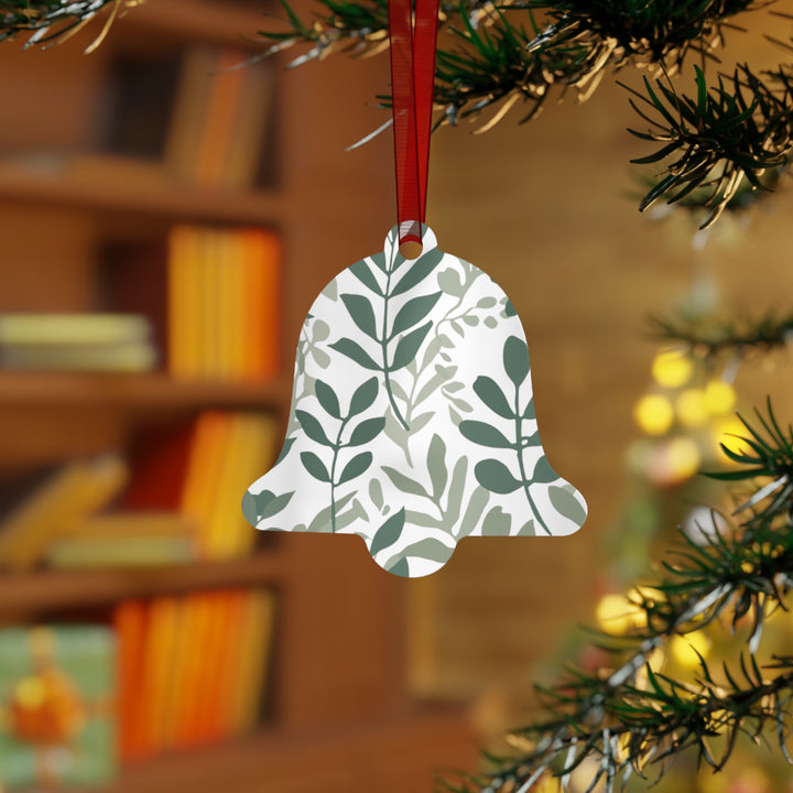 Modern Botanical Metal Ornament – Hand-Drawn Green Leaves on Black, Customizable