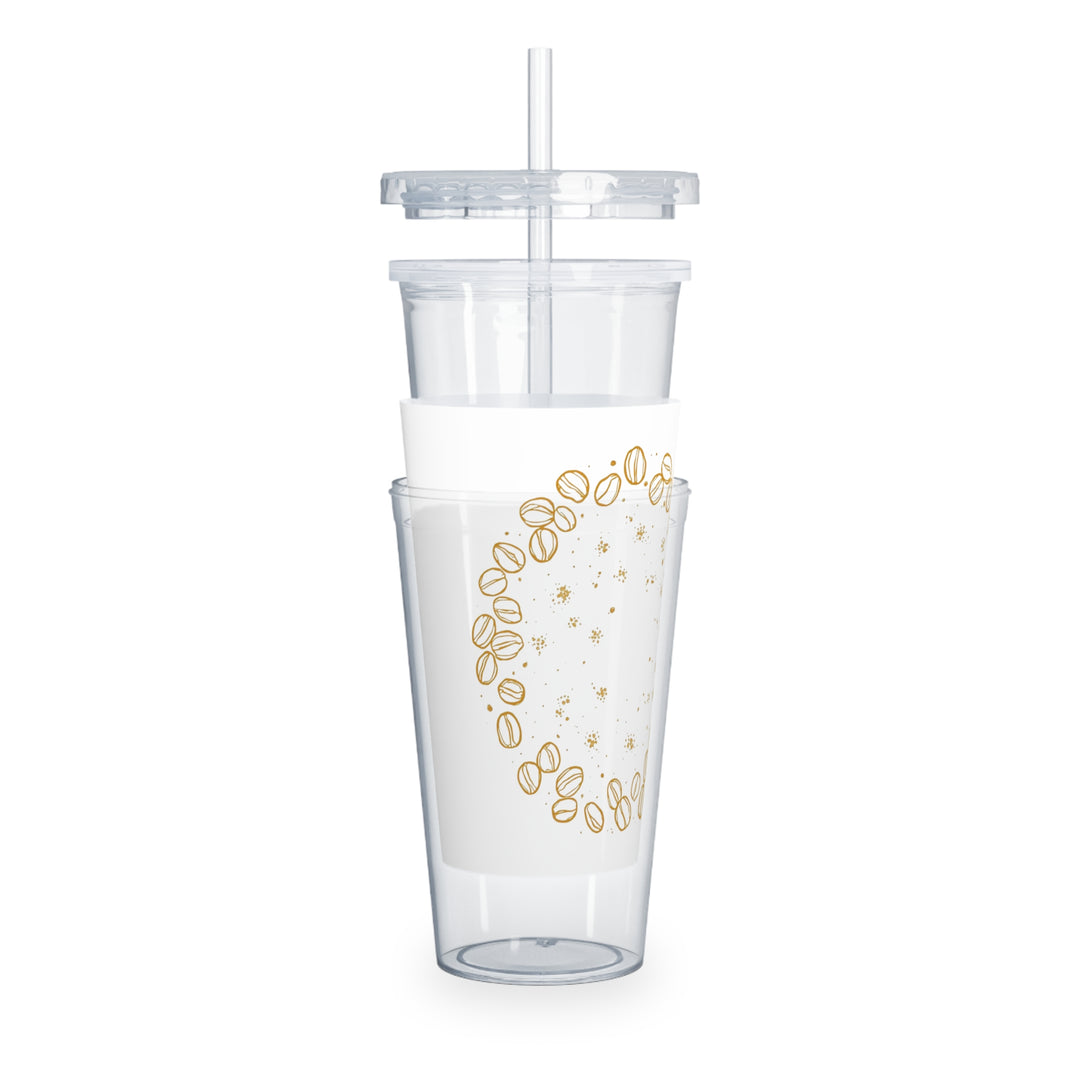 Custom Coffee Bean Black Plastic Tumbler with Straw – 20oz, Trendy & Personalizable