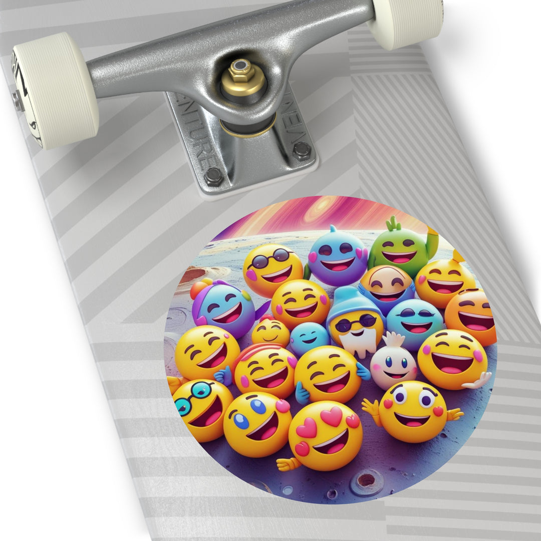 Cosmic Emoji Round Vinyl Stickers – Fun Waterproof Custom Laptop Decals