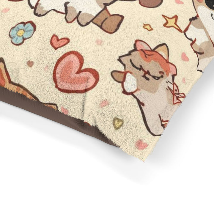 Custom Plush Pet Bed – Cute Cartoon Puppy & Kitten Print, Orthopedic, Cozy
