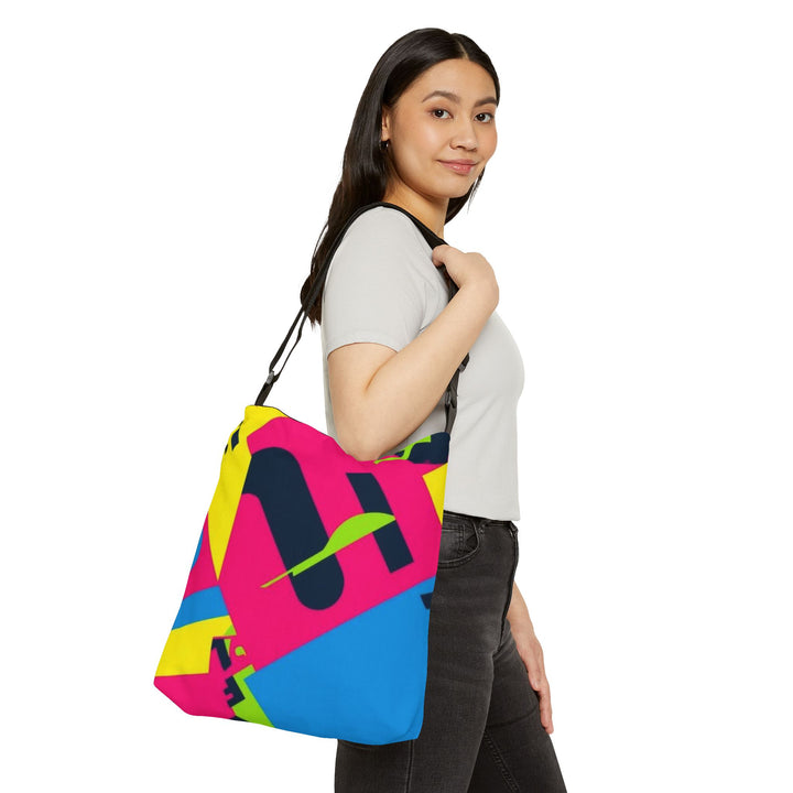 Adjustable Tote Bag – Bold Neon Geometric Print, Spacious & Eco-Friendly