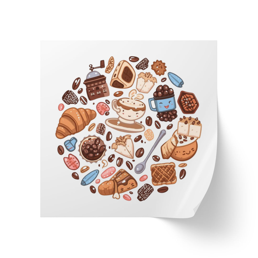 Coffee & Dessert Square Sticker Rolls – Cute Café Label for Bakery & Shop
