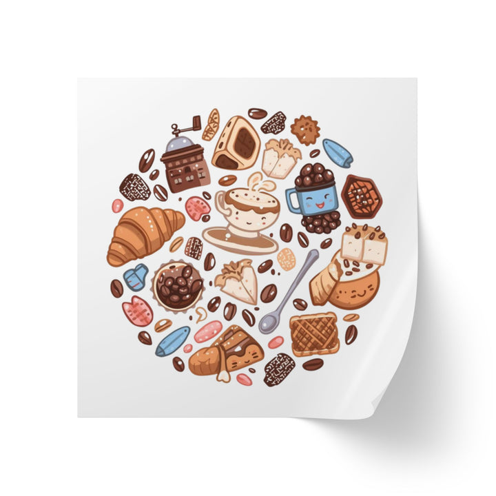 Coffee & Dessert Square Sticker Rolls – Cute Café Label for Bakery & Shop