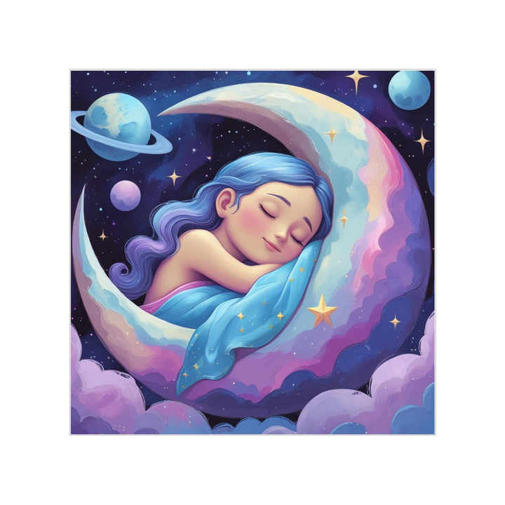 Dreamy Girl & Moon Transparent Outdoor Sticker – Weatherproof, Square