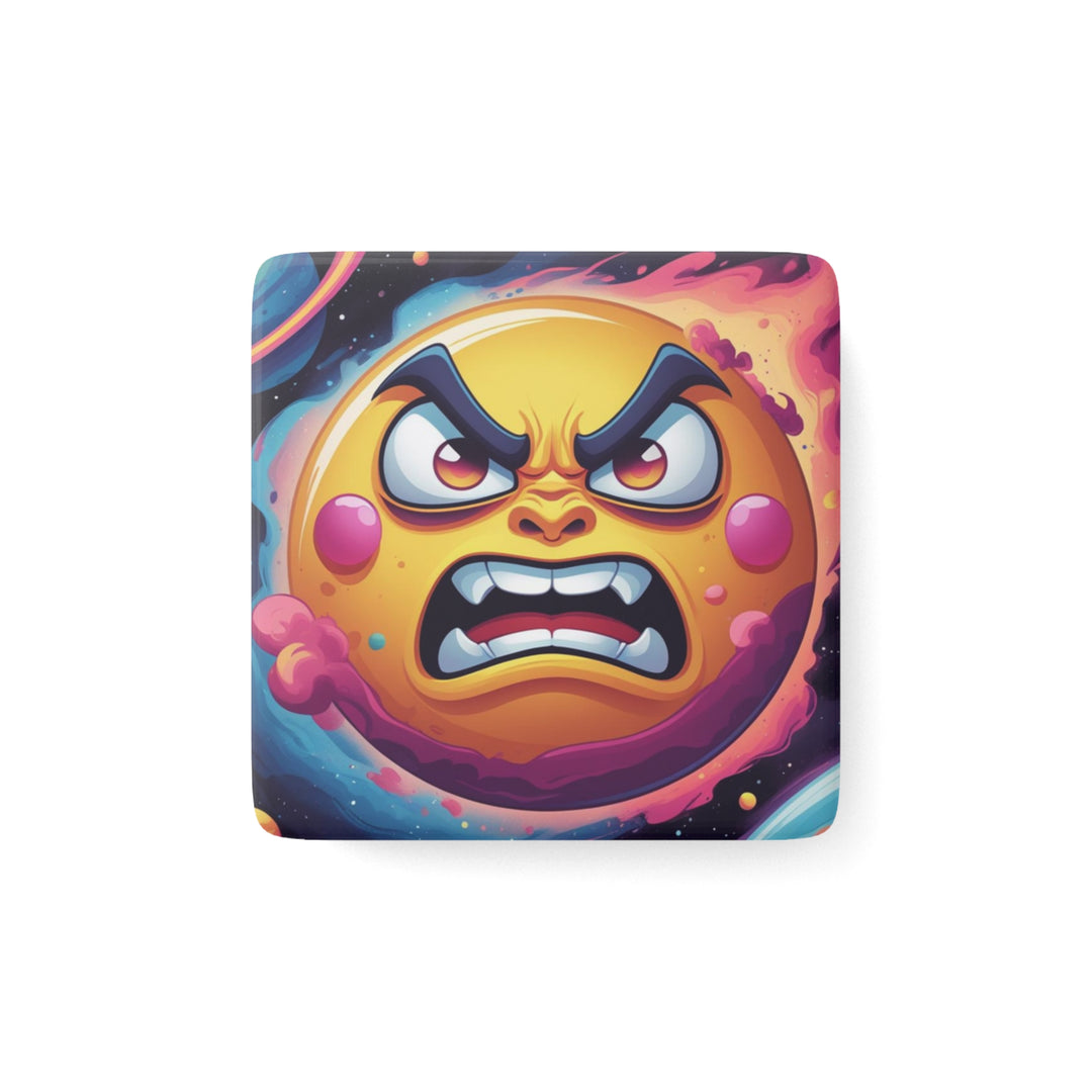 Angry Sun Space Porcelain Magnet – Bold Cartoon Art, Customizable Gift