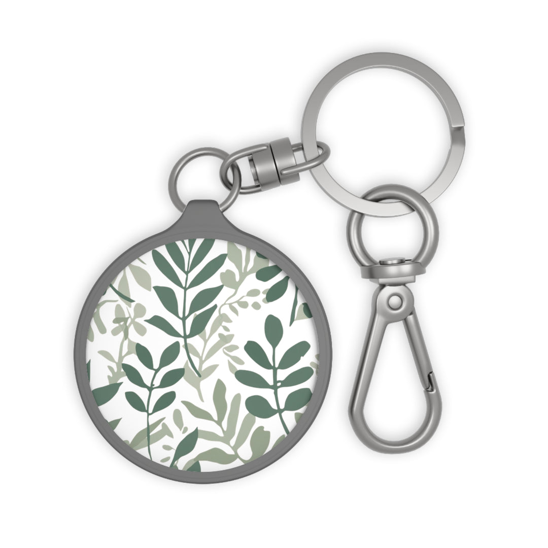 Custom Botanical Keyring Tag – Modern Green Leafy Acrylic Key Ring Accessory