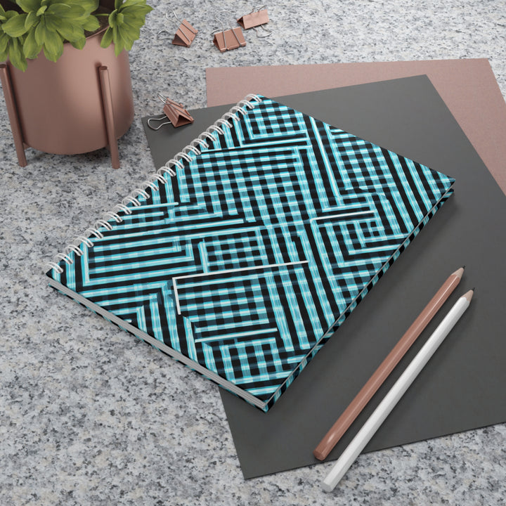 Customizable Spiral Notebook – Modern Geometric Aqua Grid, Stylish & Trendy