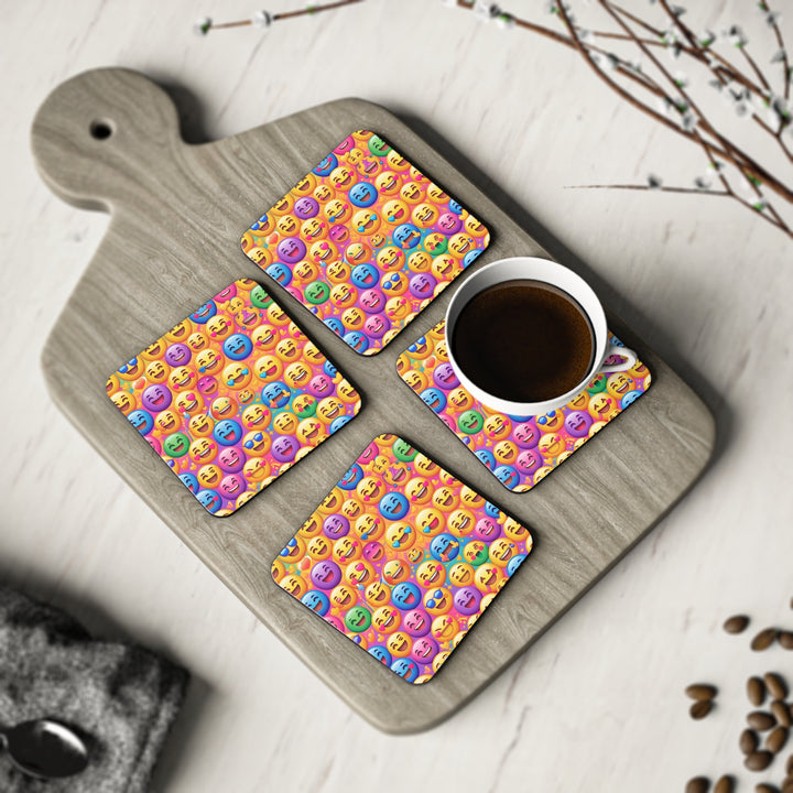 Cheerful Emoji Pattern Coasters – Vibrant, Durable, Fun Table Decor Set