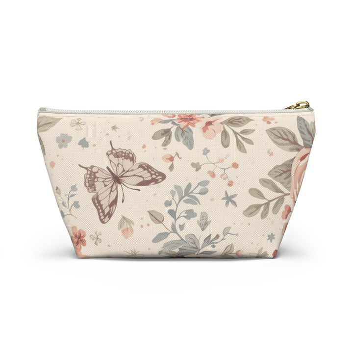 Chic T-Bottom Accessory Pouch – Pastel Floral Roses & Butterflies, Stylish Organizer
