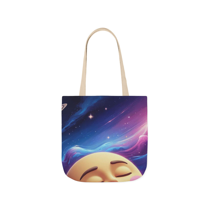 Galaxy Moon Canvas Tote Bag – 5-Color Straps, Cute Space Design, Customizable