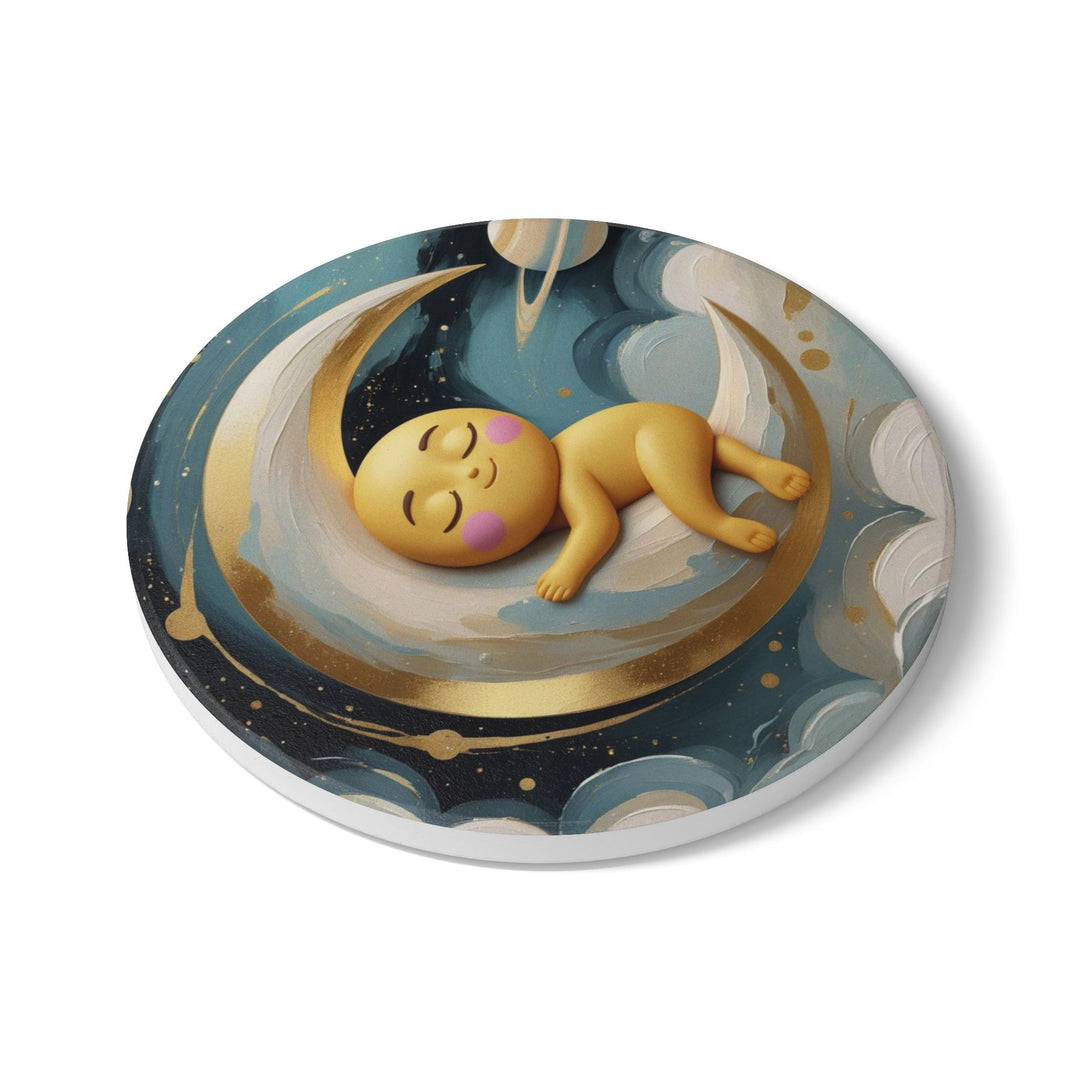Celestial Baby Moon Ceramic Coaster – Cute Nursery Decor, Spill-Proof & Chic