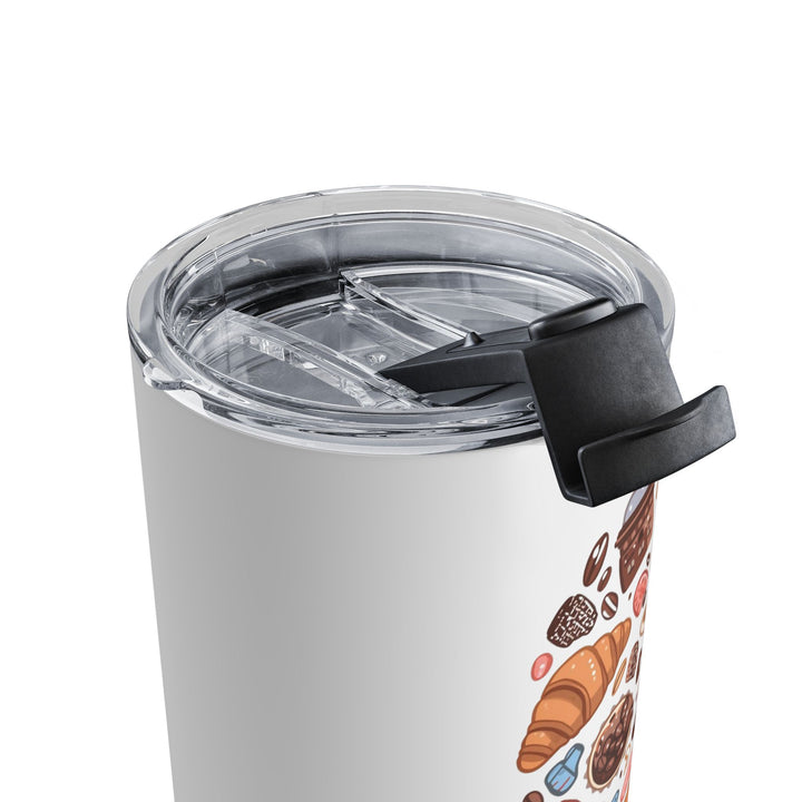 10oz Insulated Tumbler – Cute Coffee & Dessert Cartoon Bistro Design, Spill-Proof