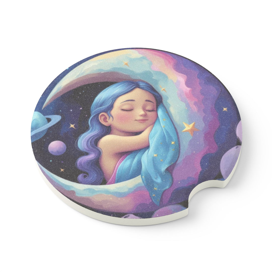 Dreamy Moon Girl Soapstone Car Coaster – Celestial Night Car Accessory