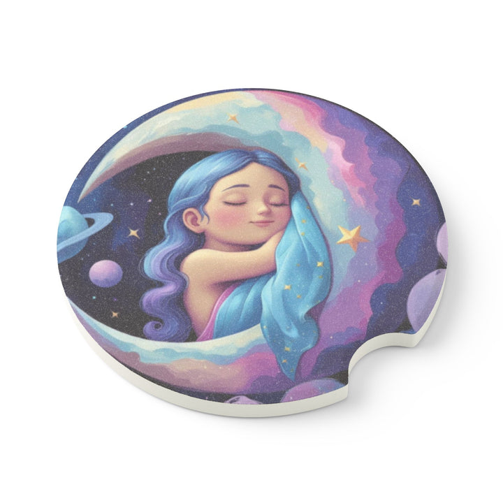 Dreamy Moon Girl Soapstone Car Coaster – Celestial Night Car Accessory