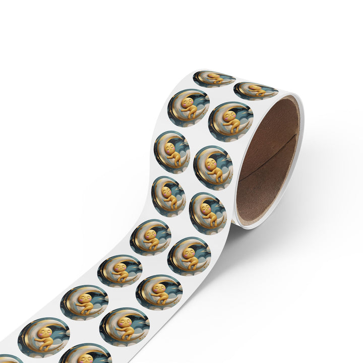 Celestial Baby Moon Round Sticker Label Rolls – Durable, Cute & Glossy