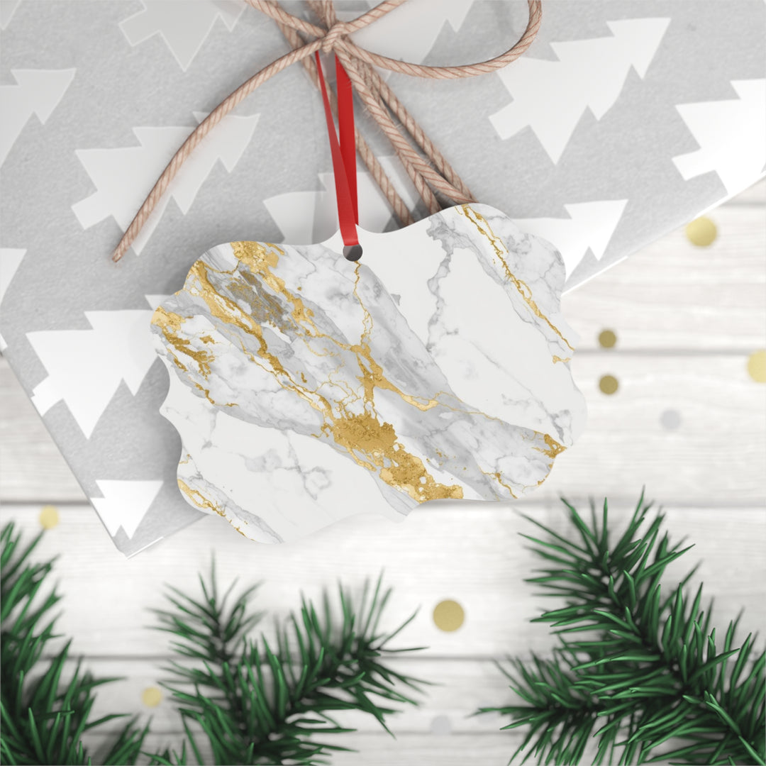 Chic Marble & Gold Double-Sided Metal Ornament – Elegant Modern Decor Gift