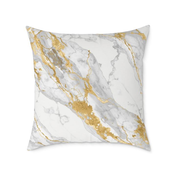 Chic Marble Gold Touch Square Poly Canvas Pillow – Customizable & Modern