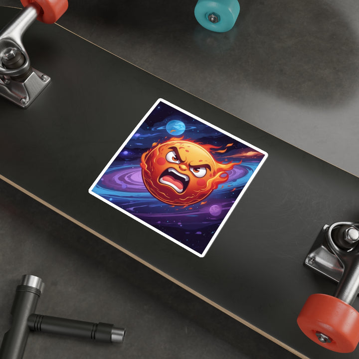 Custom Die-Cut Sticker—Fiery Sun Space Cartoon, Bold Premium Vinyl