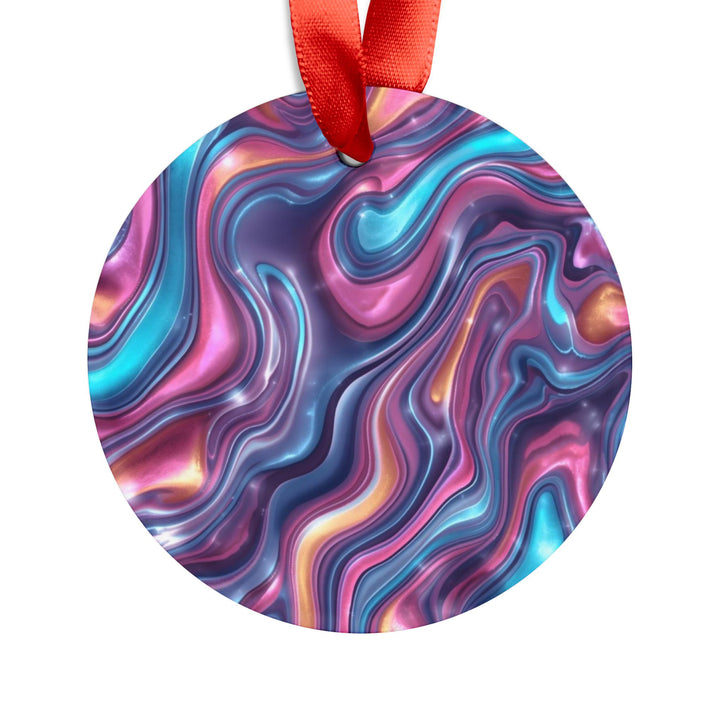 Personalized Iridescent Acrylic Ornament – Swirled Marble Design with Ribbon
