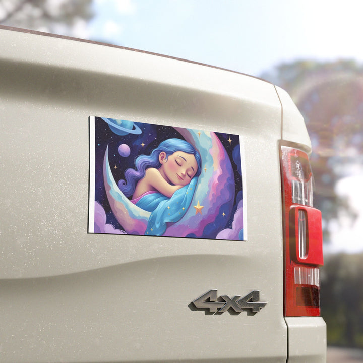Dreamy Sleeping Girl Moon Car Magnet – Custom, Weatherproof & Reusable