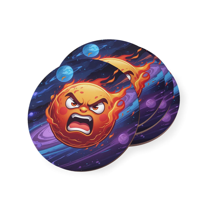 Fiery Cosmic Sun Coaster Set – Bold Cartoon Space Decor for Trendy Homes
