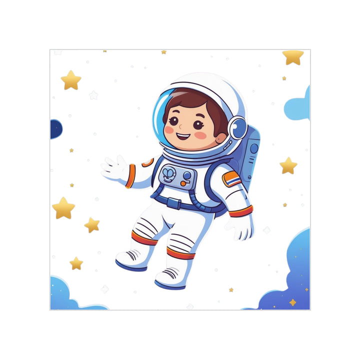Space Astronaut Transparent Square Outdoor Sticker – Cute Kids Cartoon Decal