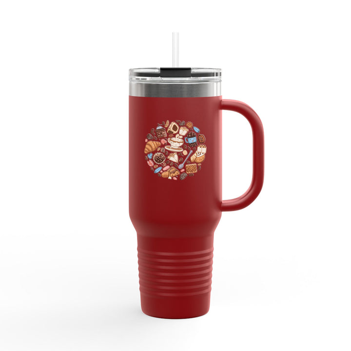 40oz Insulated Travel Mug – Coffee & Dessert Cartoon Design, Leak-Proof, Trendy