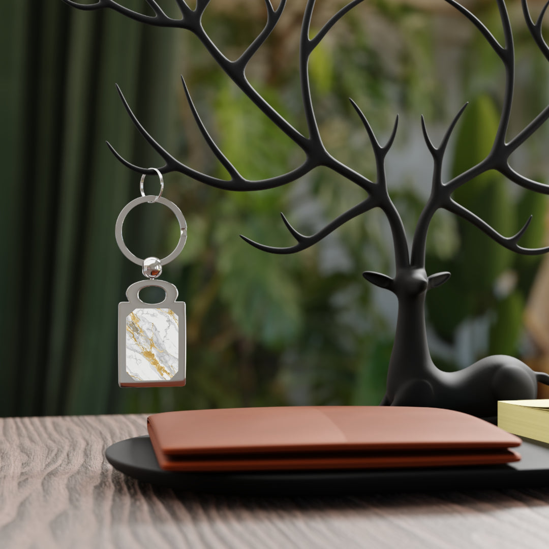 Custom Rectangle Photo Keyring – Elegant Marble & Gold, Trendy Keepsake