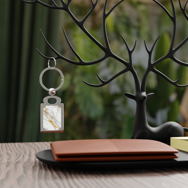 Custom Rectangle Photo Keyring – Elegant Marble & Gold, Trendy Keepsake