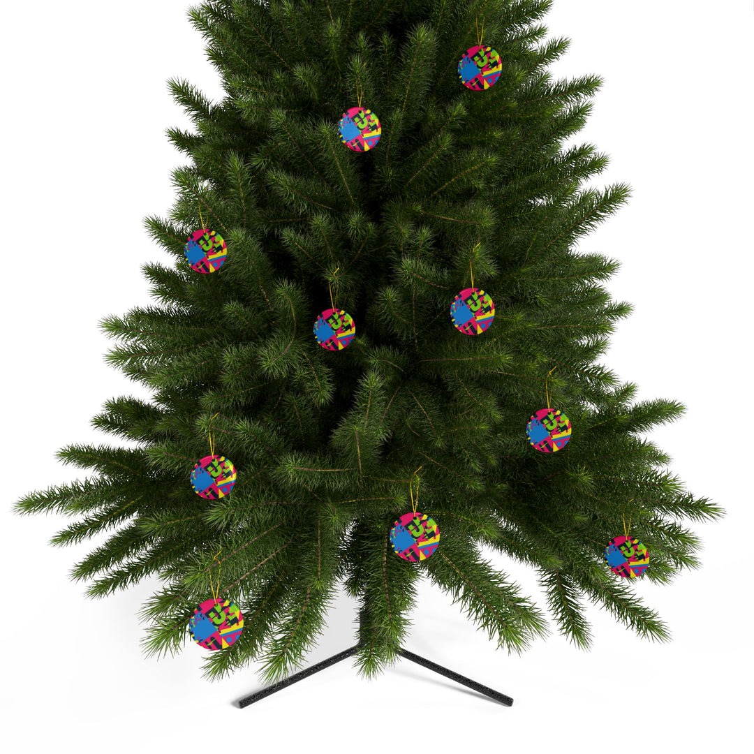 Custom Neon Geometric Ceramic Ornaments – Double-Sided, Modern & Gift-Ready