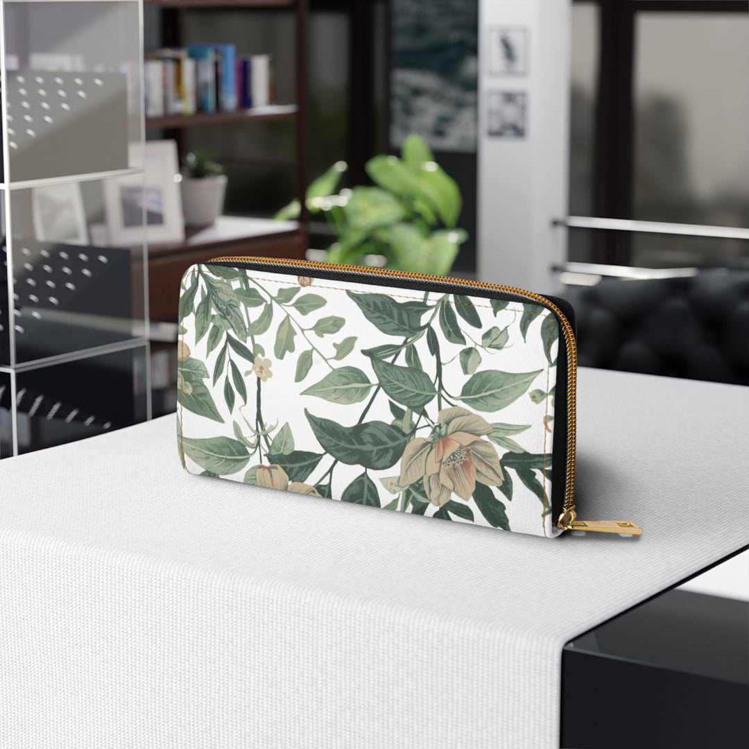 Sleek Personalized Zipper Wallet – Vintage Floral Faux Leather Organizer