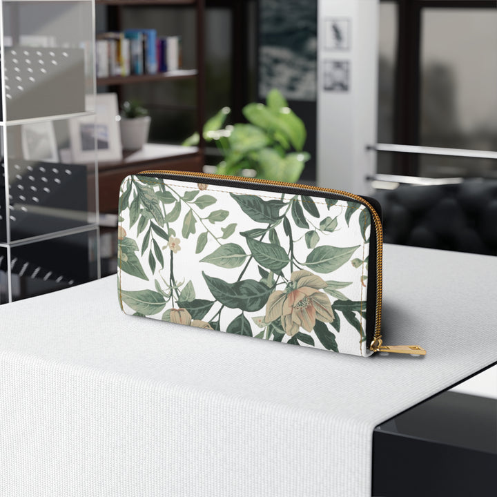 Sleek Personalized Zipper Wallet – Vintage Floral Faux Leather Organizer