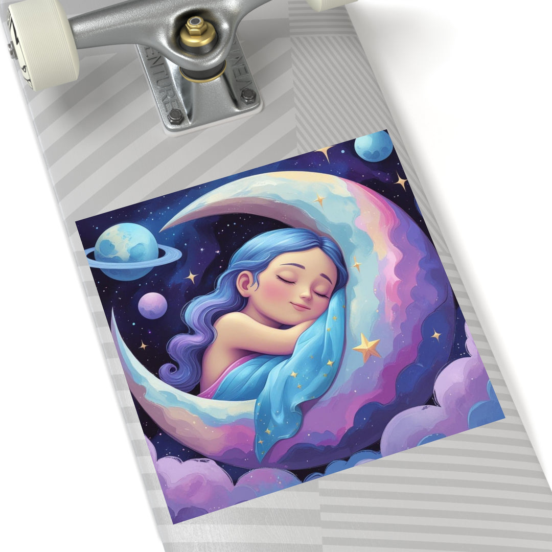Dreamy Celestial Girl Moon Square Sticker – Custom Weatherproof Vinyl