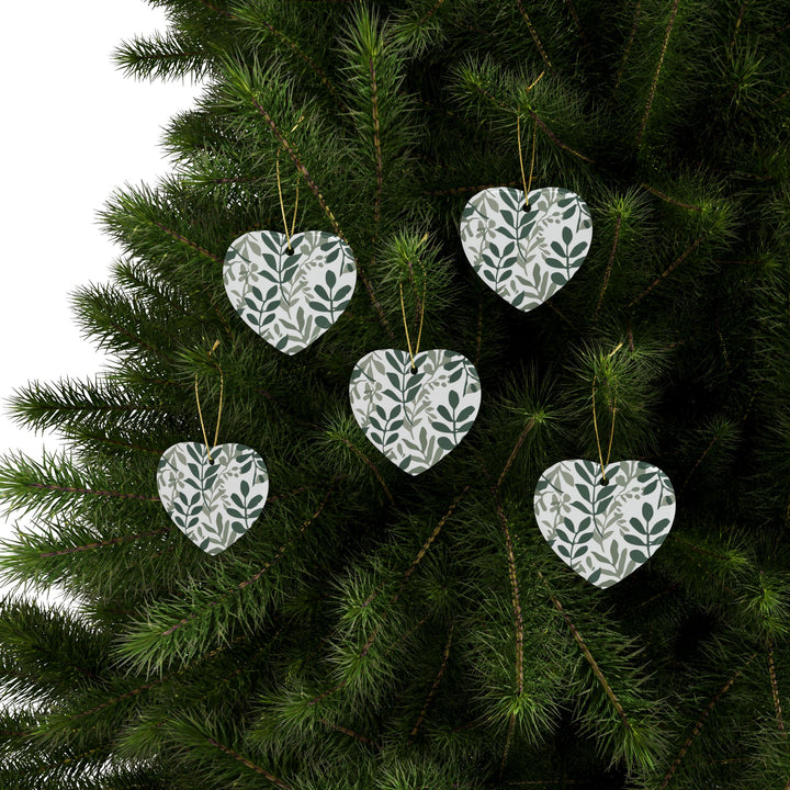 Personalized Ceramic Ornaments – Modern Botanical Leafy Green Design (1–20pcs)