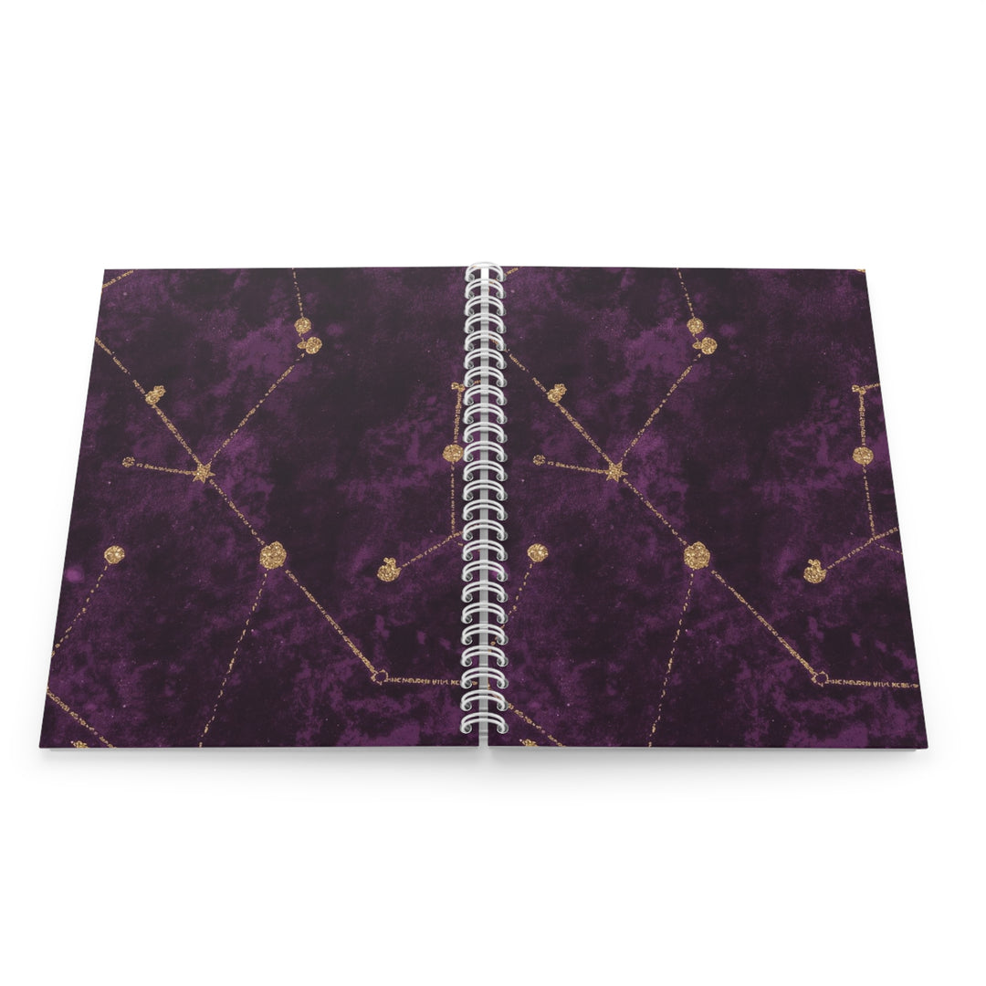 Celestial Gold Constellation Custom Spiral Notebook – Purple Velvet Chic