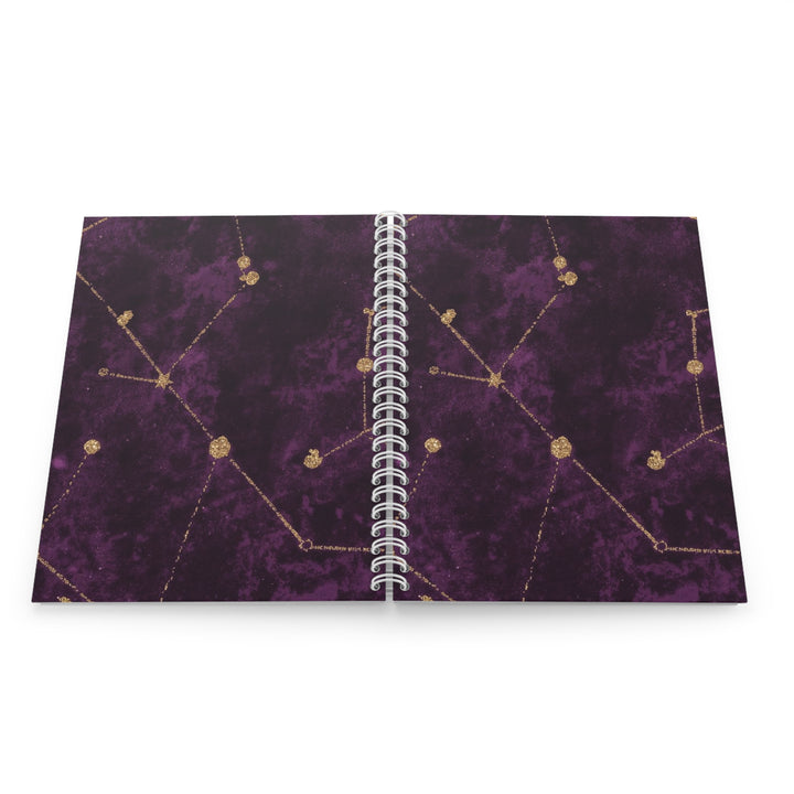 Celestial Gold Constellation Custom Spiral Notebook – Purple Velvet Chic