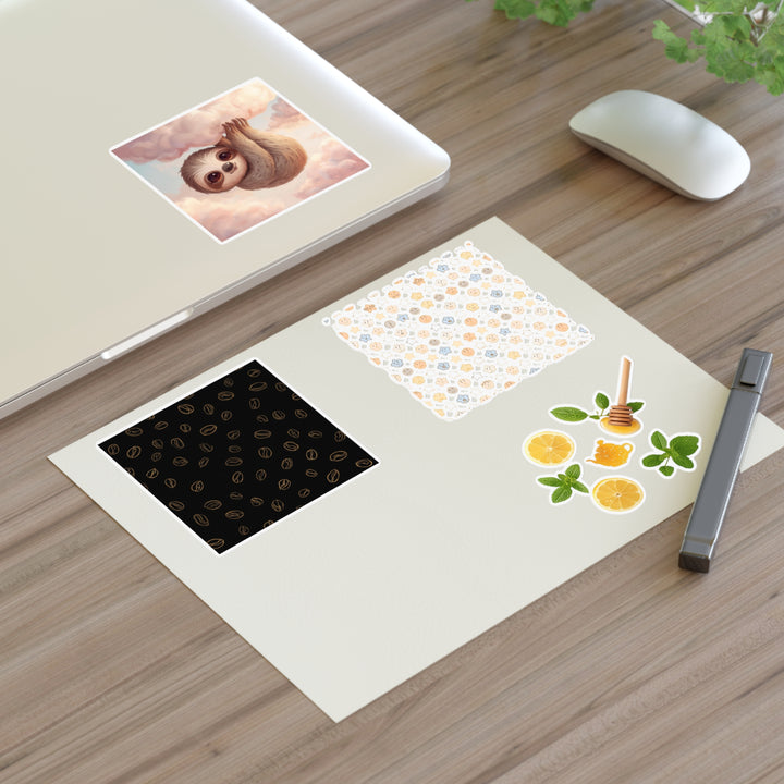 Custom Vinyl Sticker Sheets – Coffee, Cute Sloths, Lemons & Pastel Faces