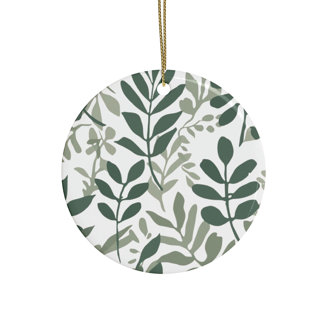 Personalized Ceramic Ornaments – Modern Botanical Leafy Green Design (1–20pcs)