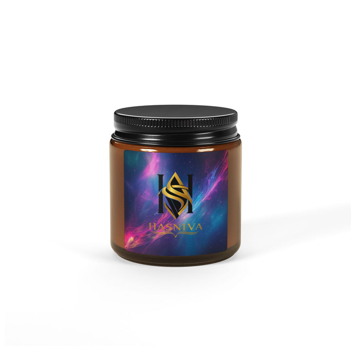 Cosmic Glow Scented Soy Candle: Amber Jar, Neon Swirl Design, 4oz/9oz