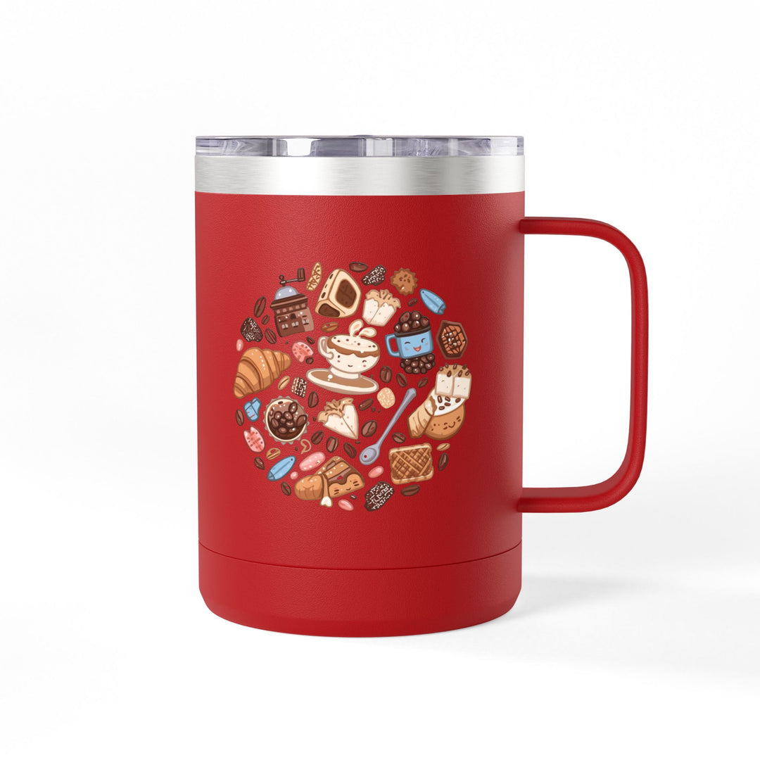 Warm 15oz Coffee Mug Tumbler – Whimsical Café Cartoon, Insulated & Stylish