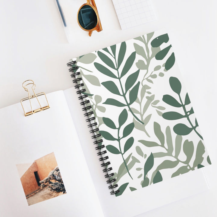 Modern Botanical Spiral Notebook – Ruled Line, Stylish Leafy Design, 6x8